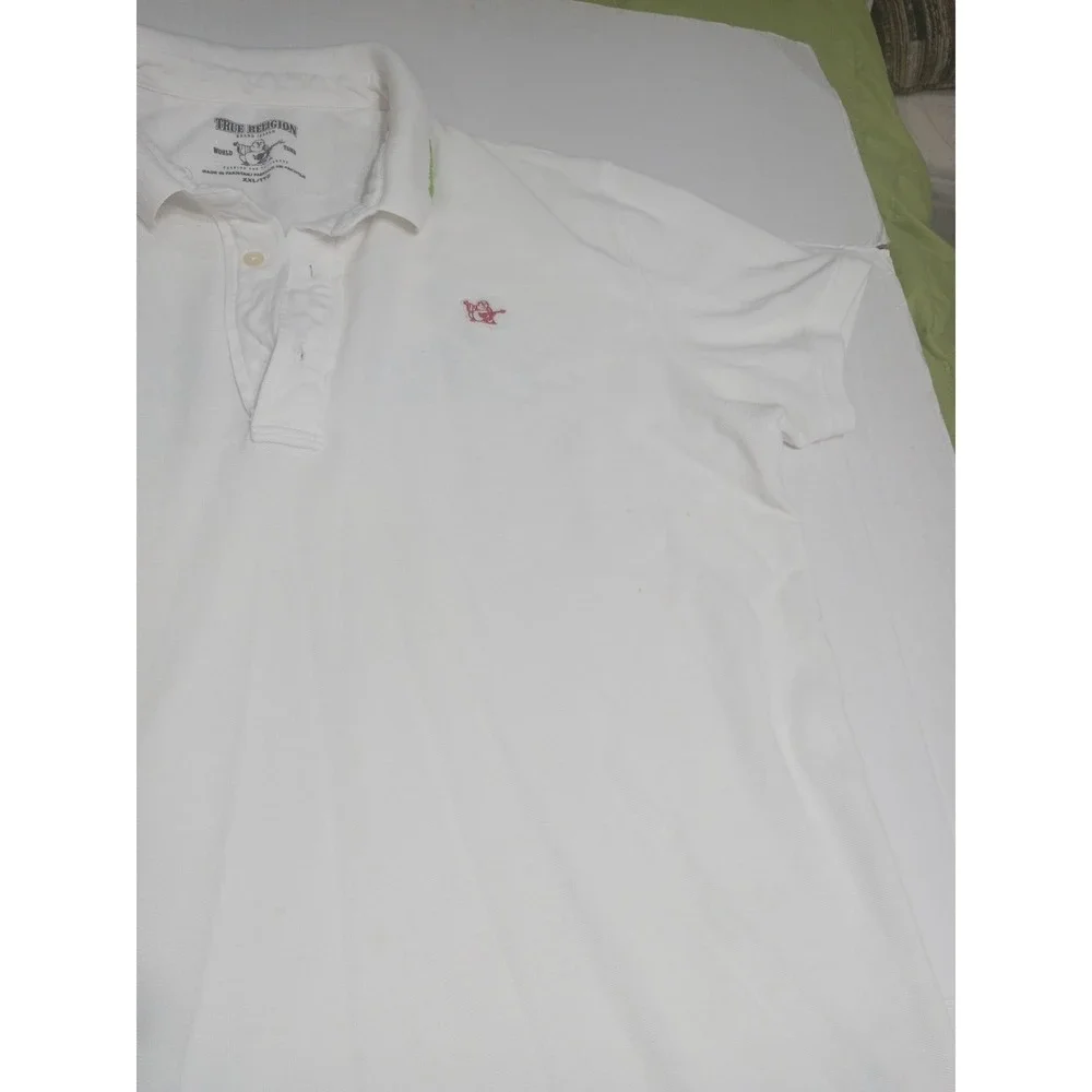 True Religion Vintage Y2K Polo Shirt Mens XXL White Buddha 56 World Tour Graphic